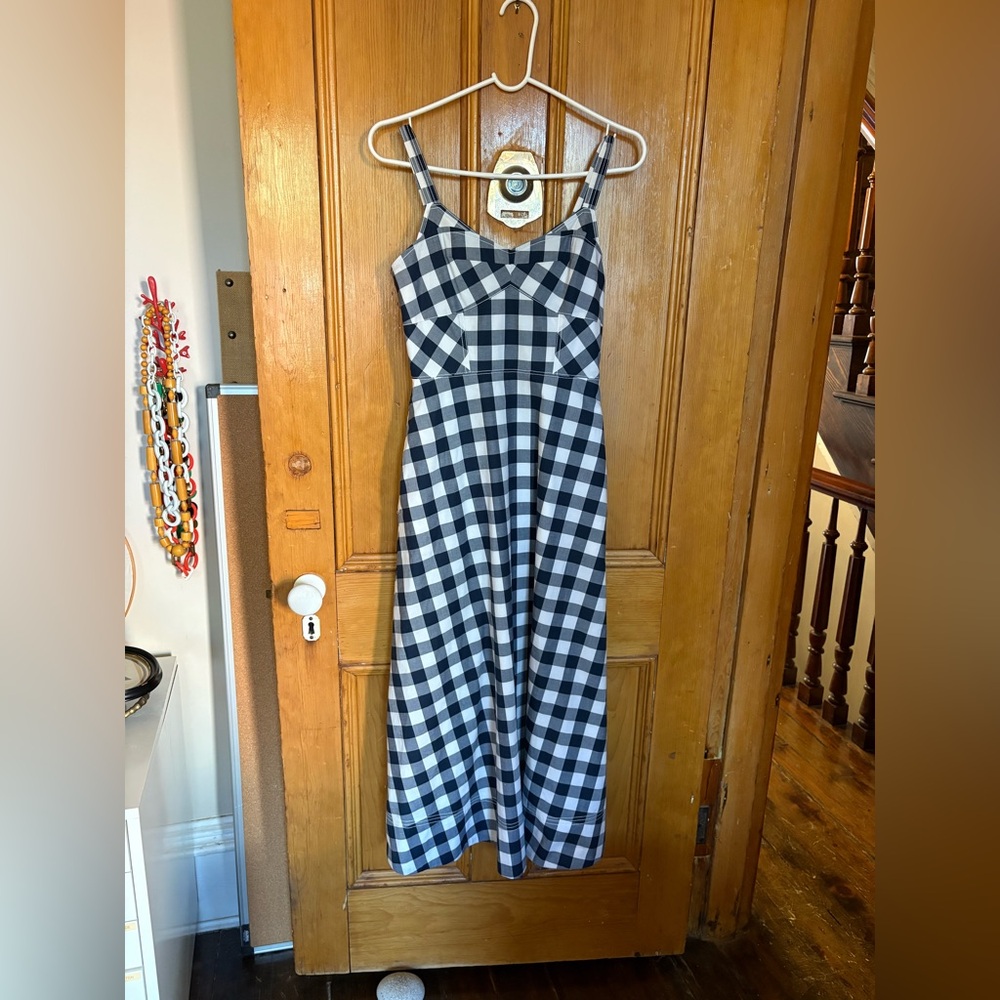La Ligne Cotton Navy/White Large-scale Gingham Maxi Sundress - Picture 3 of 6